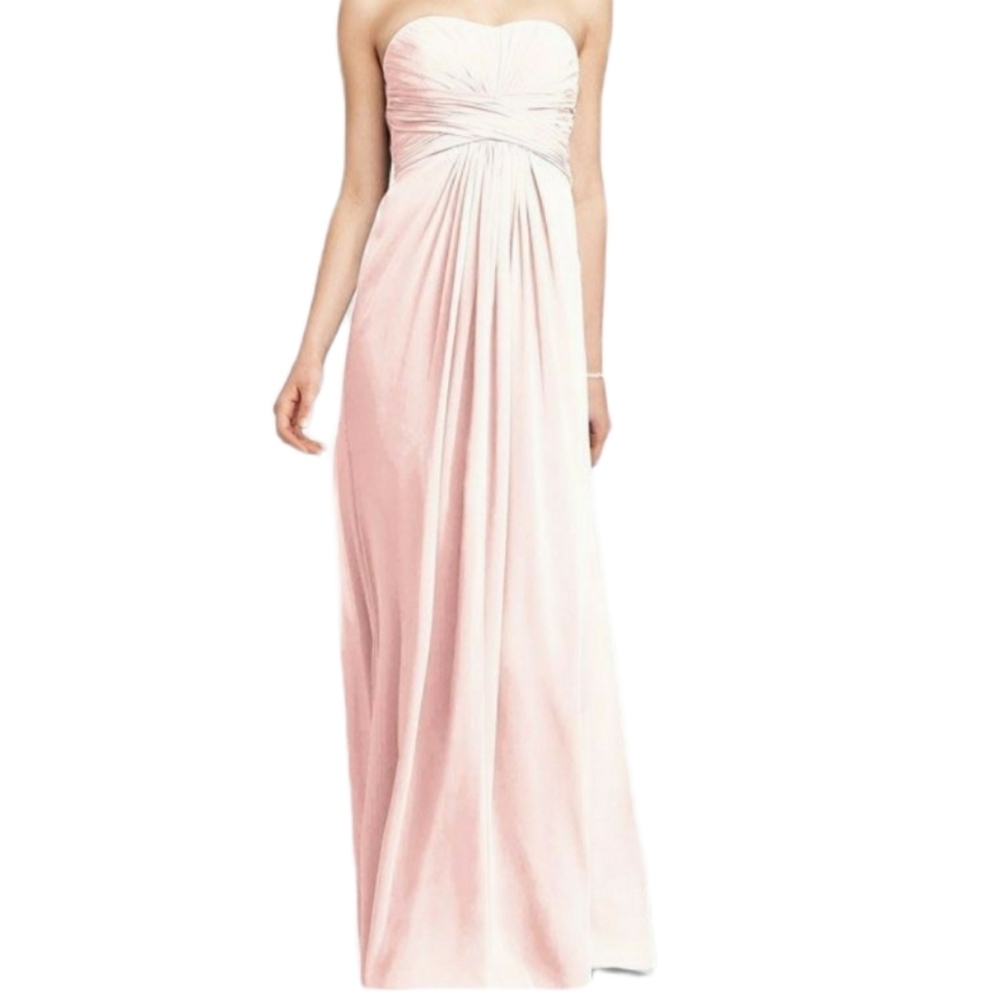 DAVID’S BRIDAL chiffon petal pink strapless maxi dress zip back Dz 2‎